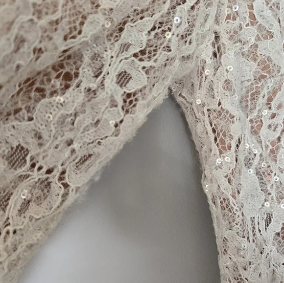 Nadine Merabi Carly Dress size XS Lace White Sequins Long Sleeve Bride - Picture 5 of 11